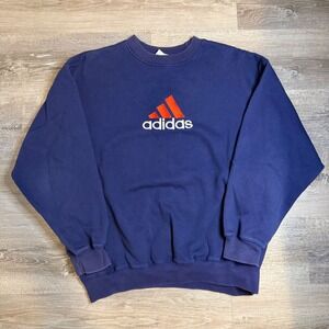 Vintage Adidas Crewneck Sweatshirt Navy Blue Orange Embroidered Logo Mens Large